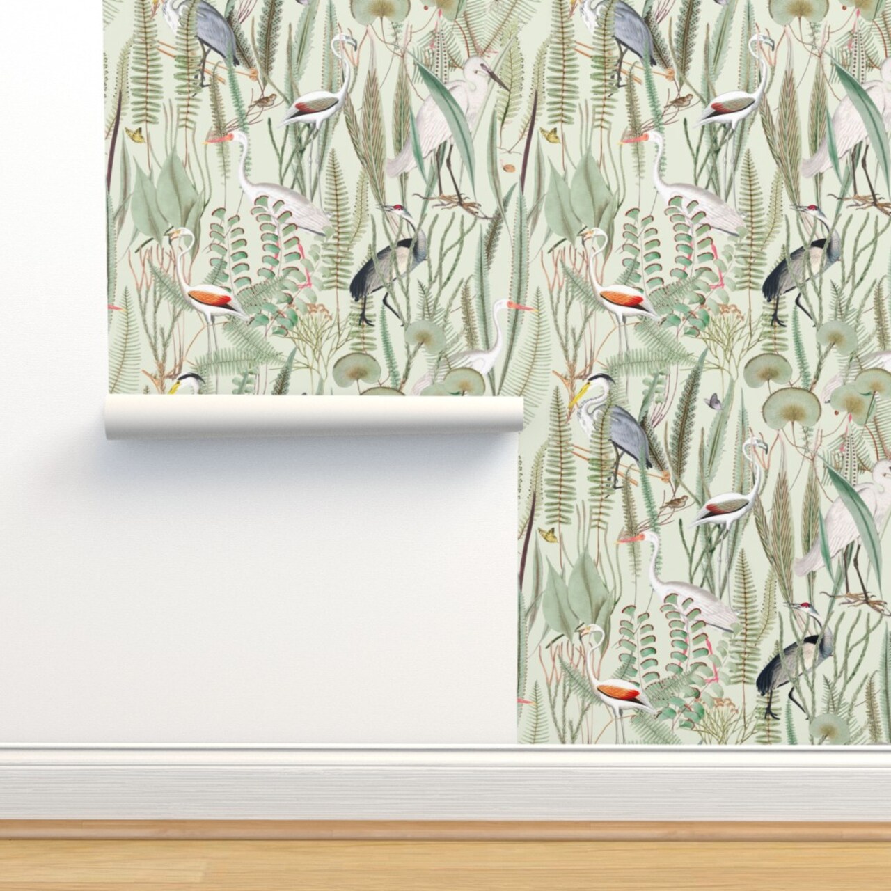 Vintage Leaves Butterfly Nature Birds Woodland Custom Pre-pasted Wallpaper by Spoonflower Pre-Pasted Wallpaper 2FT Wide
